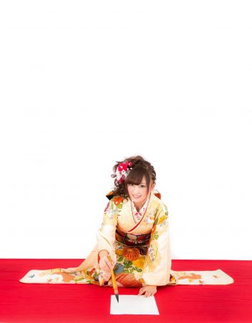 Girl in Kimono on New Year Oshougatsu