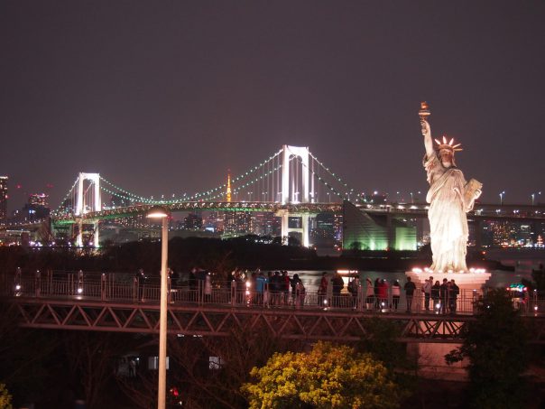 Rainbow Bridge and Tokyo Tower and The Statue of Liberty