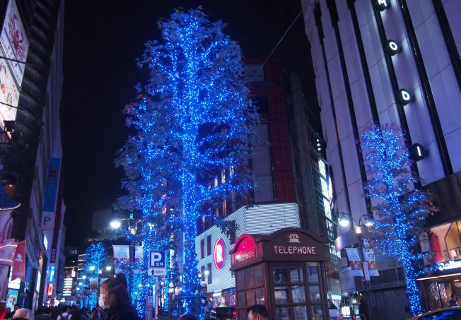 Christmas Illumination of Blue Cave in Shibuya
