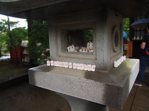 Cat Statues in Stone Lantern